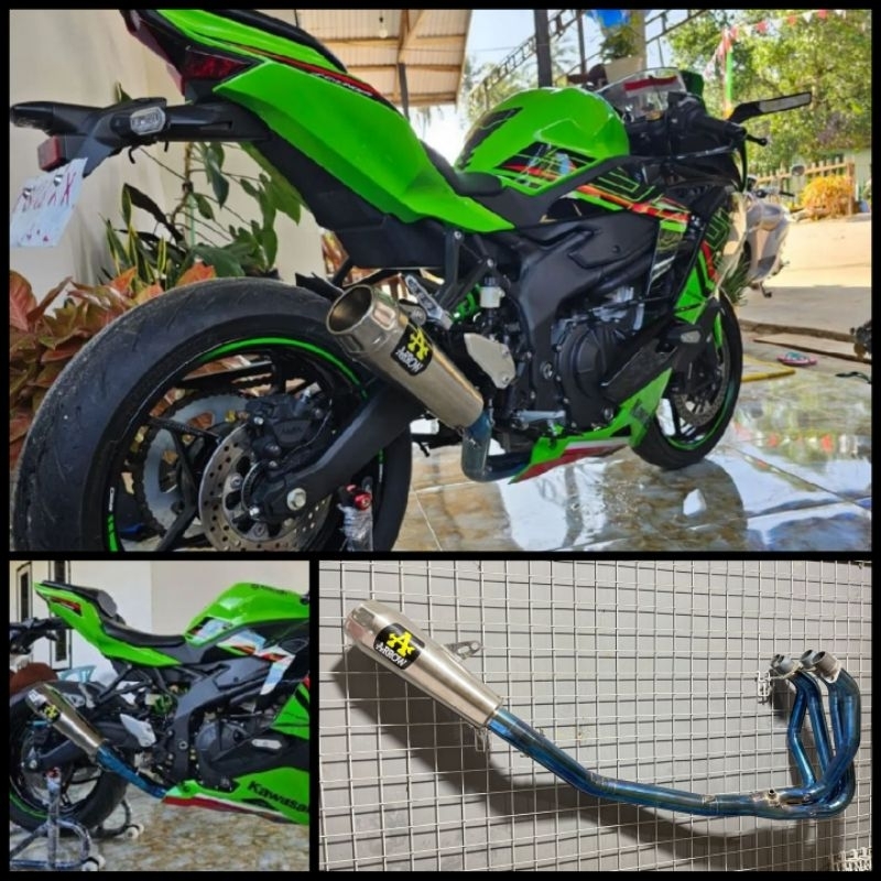 Knalpot racing arrow for zx25r new/old fullsystem header blue