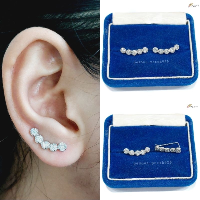 ANTING TUSUK PERAK ASLI 925 SILVER LAPIS EMAS PUTIH-MODEL TUSUK PANJANG PERMATA-PERHIASAN PERAK WANI