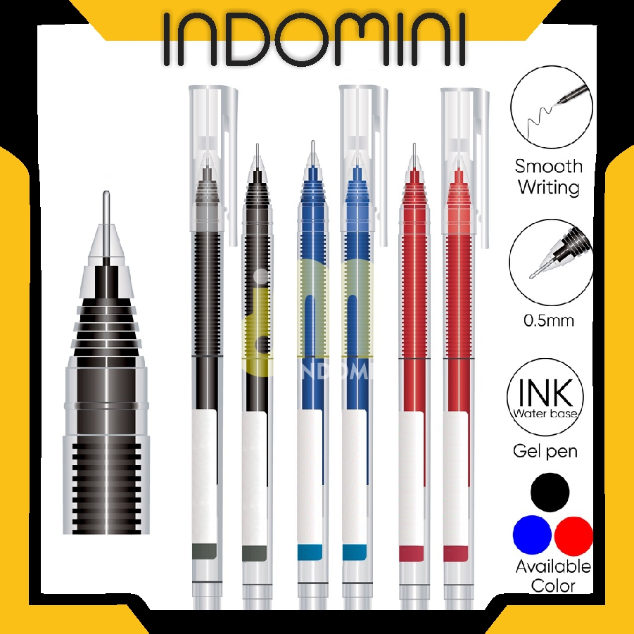 

INDOMINI Roller Pen Gel 0.5mm Penca Cair Cepat Kering Biru Hitam Merah S083