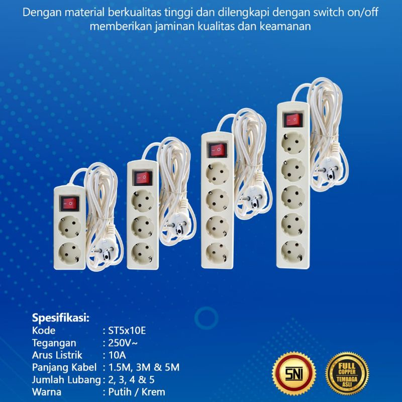 Kabel Stop Kontak Cabang Colokan 2 3 4 5 Lobang / Meter Panjang