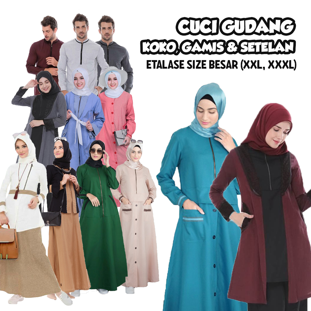 Promo Cuci Gudang Baju Gamis Setelan Muslim Muslimah Premium Size XXL XXXL