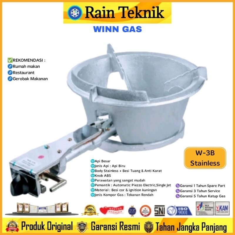Kompor Gas Komersil 1 Tungku Winn Gas W-3B Stainless Tekanan Tinggi Api Besar + Automatic / Kompor G