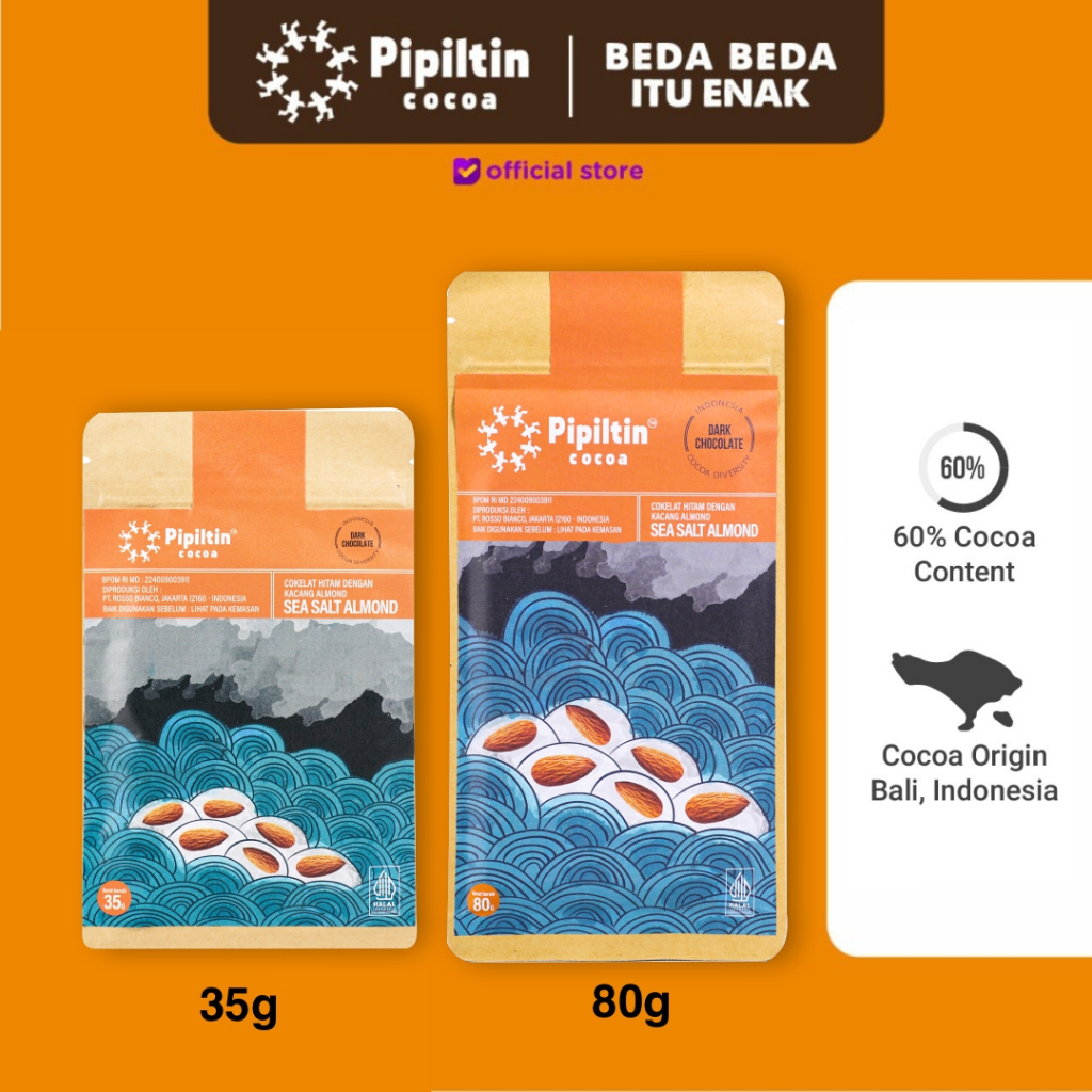 

Pipiltin Cocoa Dark Coklat - Chocolate Bar Seasalt & Almond Nut