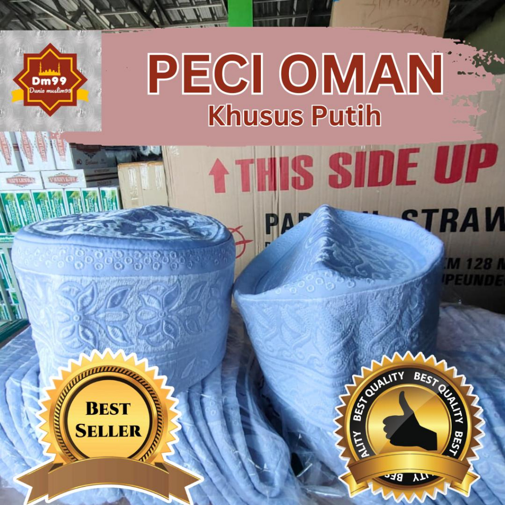 Peci Haji Model Oman Warna Putih Tinggi 10 ukuran 2-9
