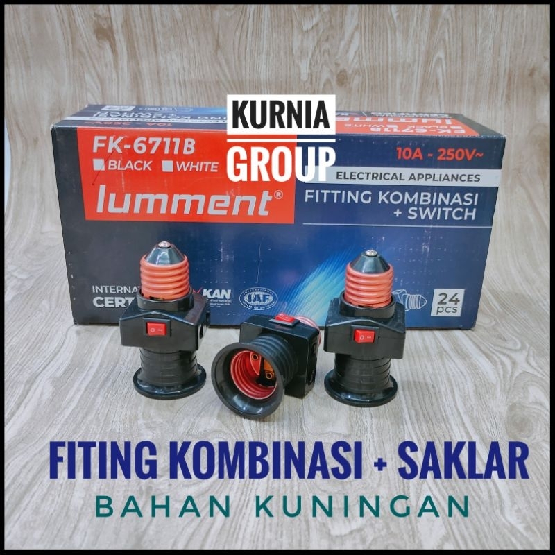 LUMMENT Fiting Kombinasi + Saklar On Off FK 6711B Piting Lampu Ada Colokan Jek Listrik Percabangan F
