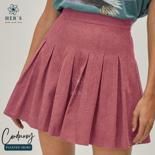 Her's - Kim Corduroy Skirt - Mini Skirt Pleated Plain Rok Pendek Polos Rok Model Lipat Rok Pendek Ko