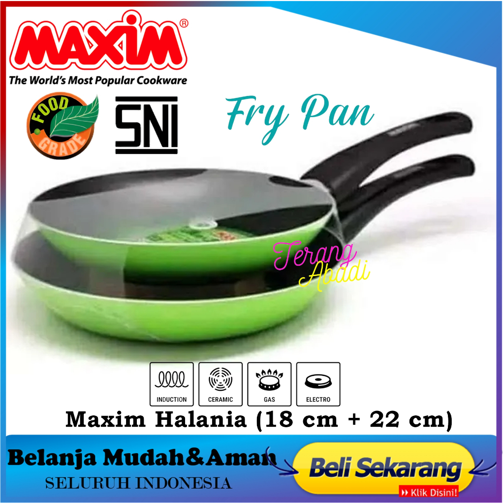 Maxim Halania 2 Pcs Set (18 cm + 22 cm) Wajan Panci Teflon Anti Lengket Penggorengan 2 Pcs - Hijau