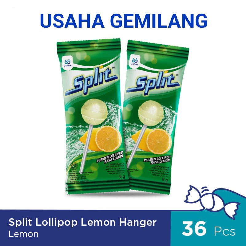 

Split Lollipop Lemon Hanger (1 Bag Isi 36pcs) - Permen Lollipop Rasa Soda Lemon Lollipop Rasa Lemon Permen Lollipop Mango Permen Lemon