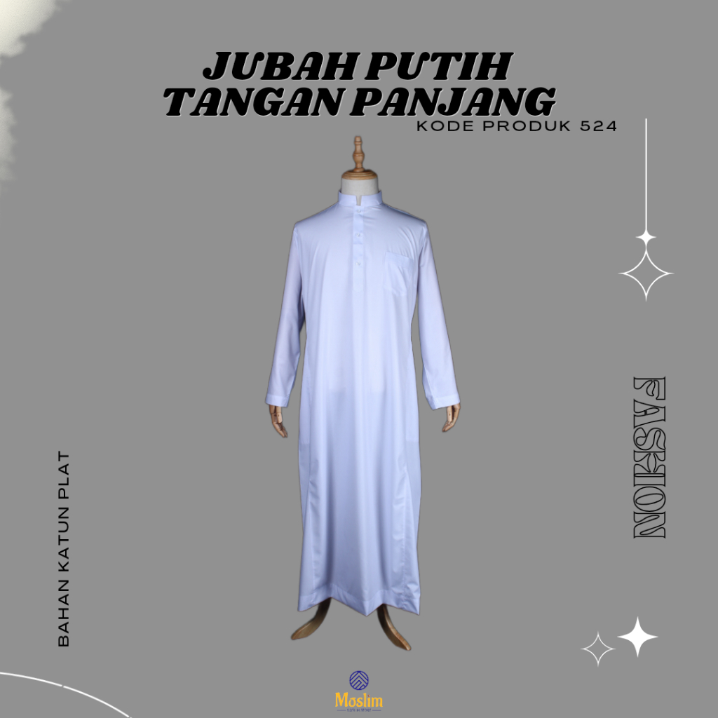 524 Jubah Dewasa Cowok Lengan Panjang Putih Polos / Gamis Jubah Pria Premium Putih Benzema / Jubah P