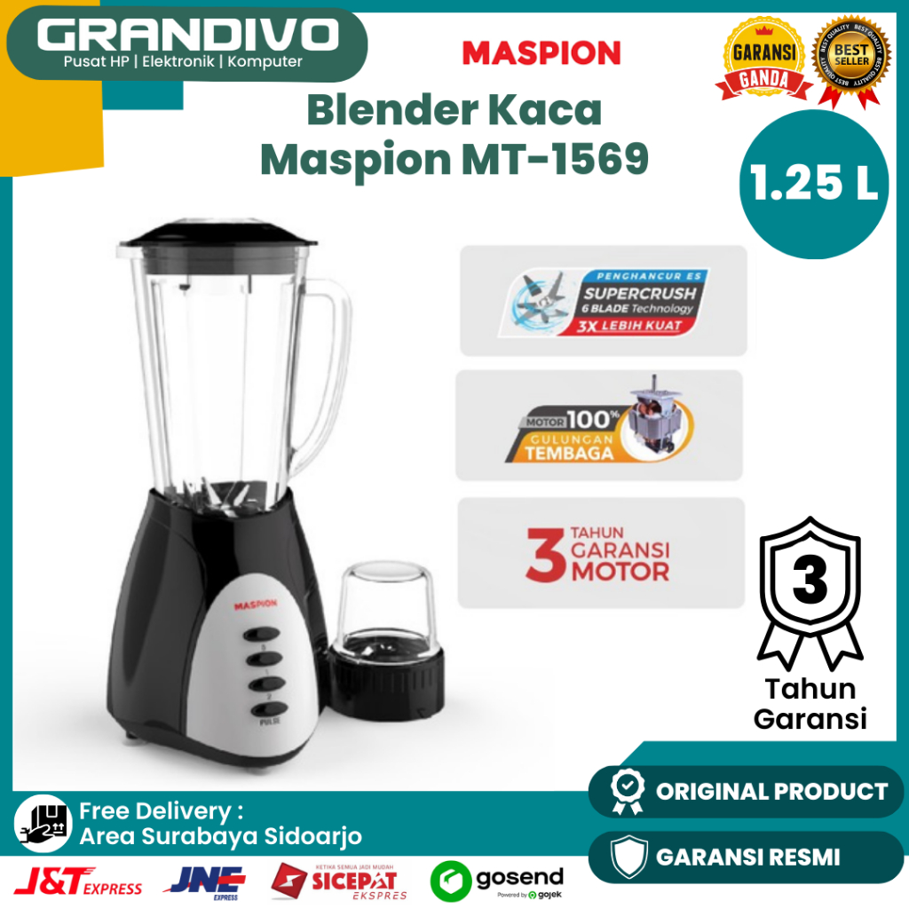 Blender Maspion Kaca 1 Liter MT1569 1569 Garansi Resmi Maspion - Grandivo