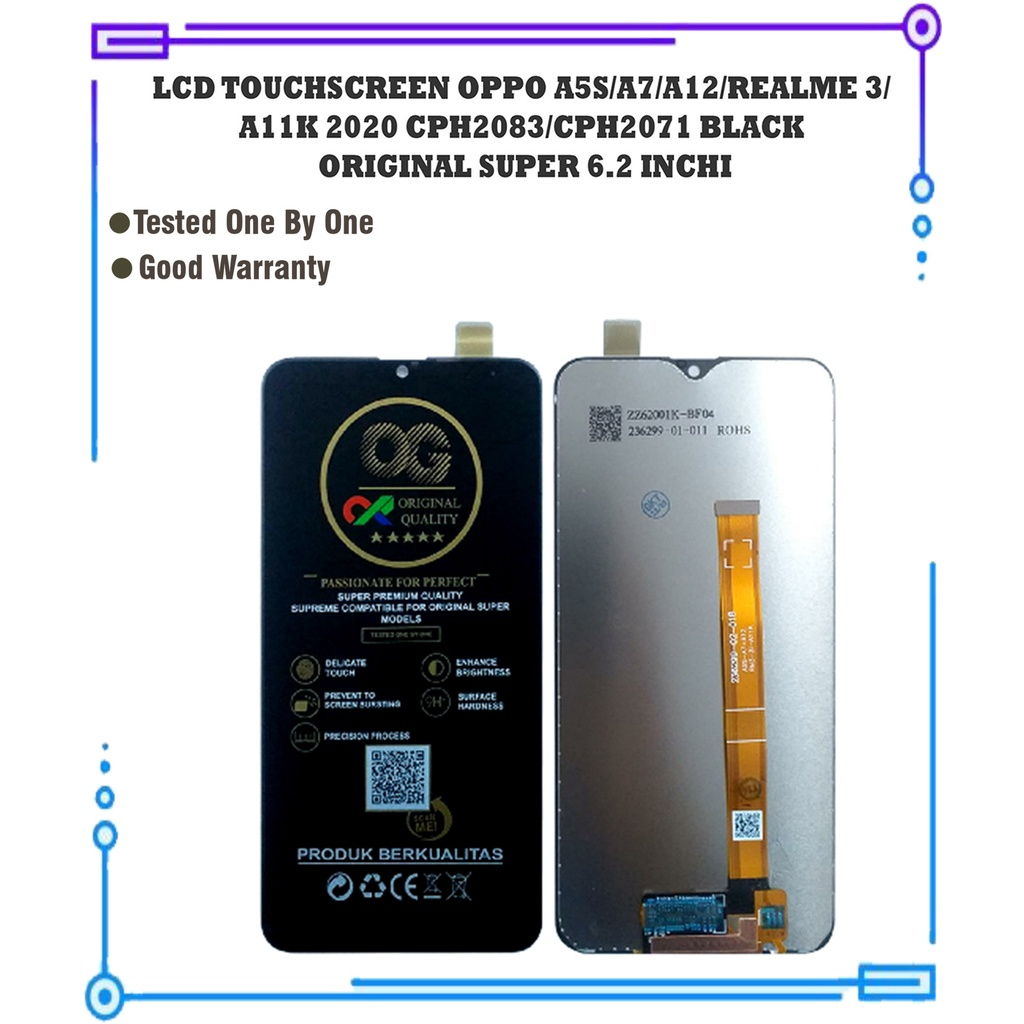 LCD TOUCHSCREEN OPPO A5S-A7-A12-REALME 3-A11K 2020 CPH2083-CPH2071 - BLACK - OG SUPER 6.2INCHI