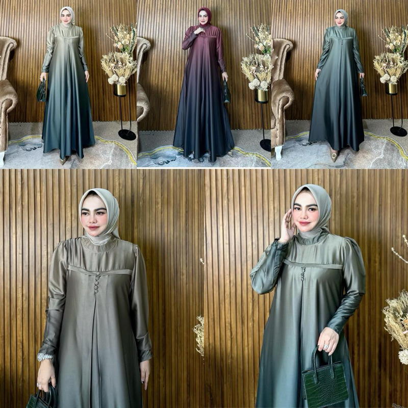 Marissa Dress Poppi Syari Original 100 % Premium Gamis Ombre Baju Muslimah Gaun Ombre REALPIC