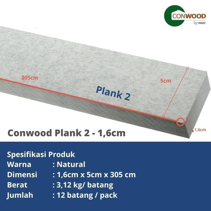Conwood plank 2" (50 x 3050 x 16 mm) / Papan conwood / Panel Dinding Desain Kayu