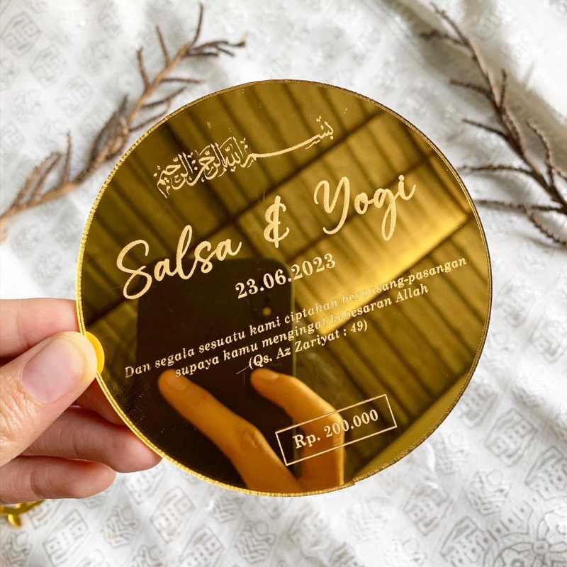 Ornamen Mahar Dekorasi Maskawin Pernikahan Wedding Grafir tulisan nama Mempelai bentuk Bulat Lingkar