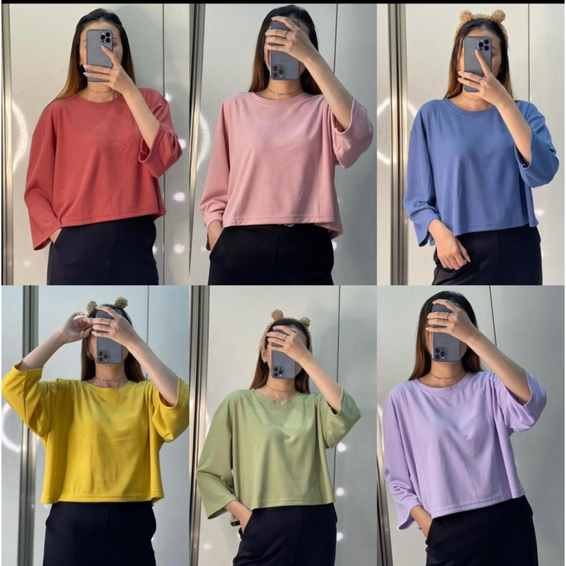 Jaysen Kaos Crop Top Basic RIB Baju kaos crop knit rib oversize LD 120cm atasan crop jumbo