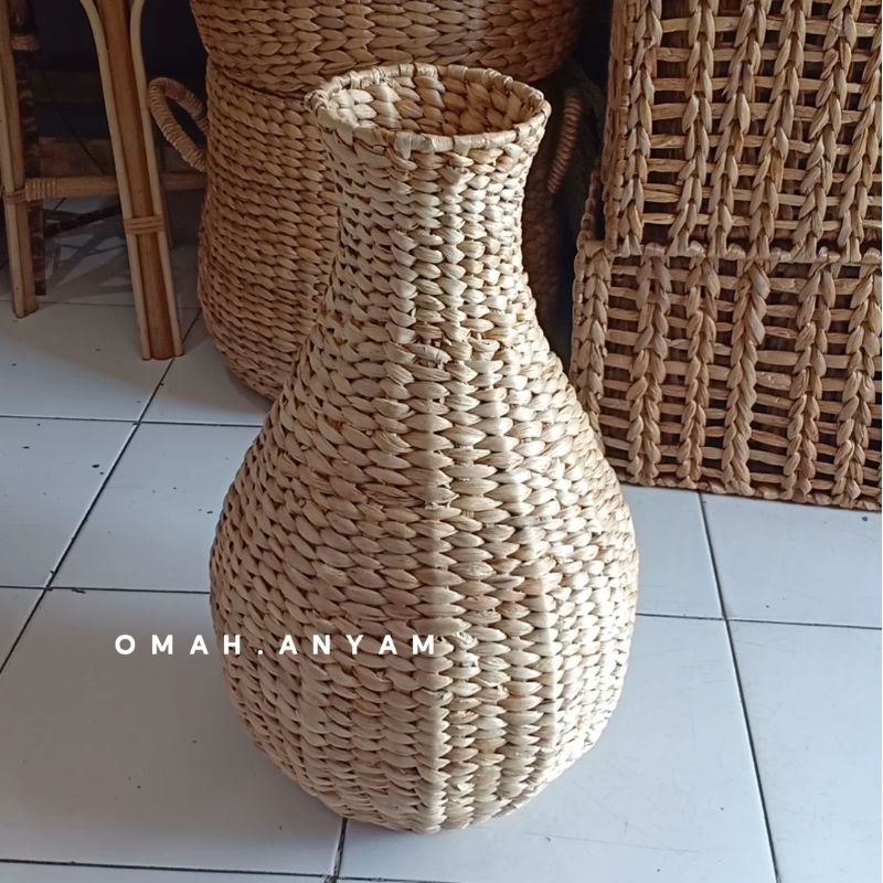 Vase anyam eceng gondok rangka besi | vas bunga hias | guci anyaman
