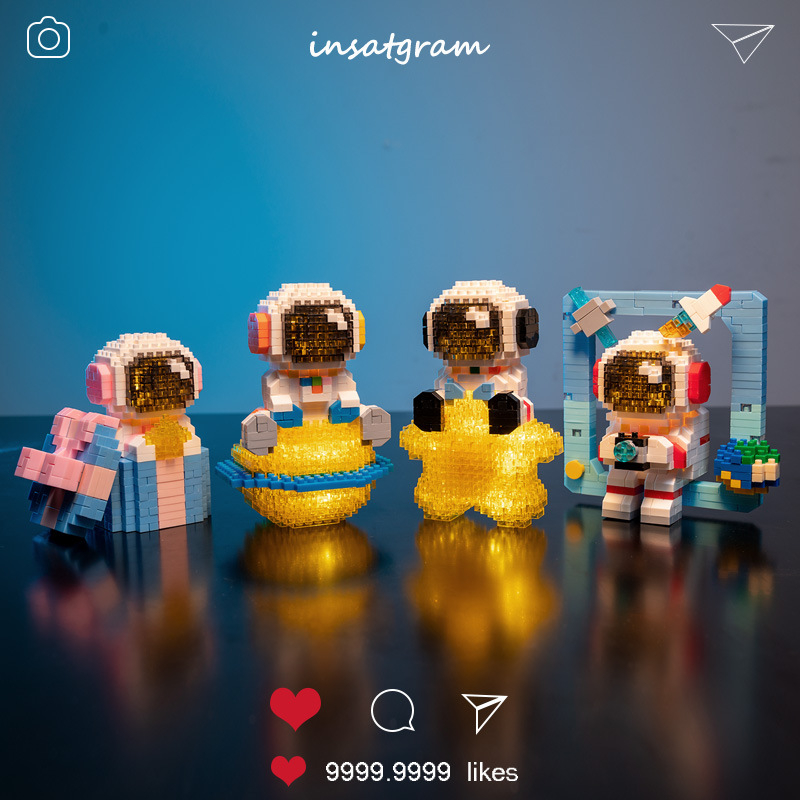 Bricks Nanoblocks Nyala astronot lampu tidur lucu mainan rakit