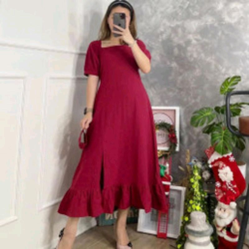 Dress Wanita Pesta Elegan Bahan Crinkle Terbaru//Dress Formal tangan pendek Korea Style//Dress Konda