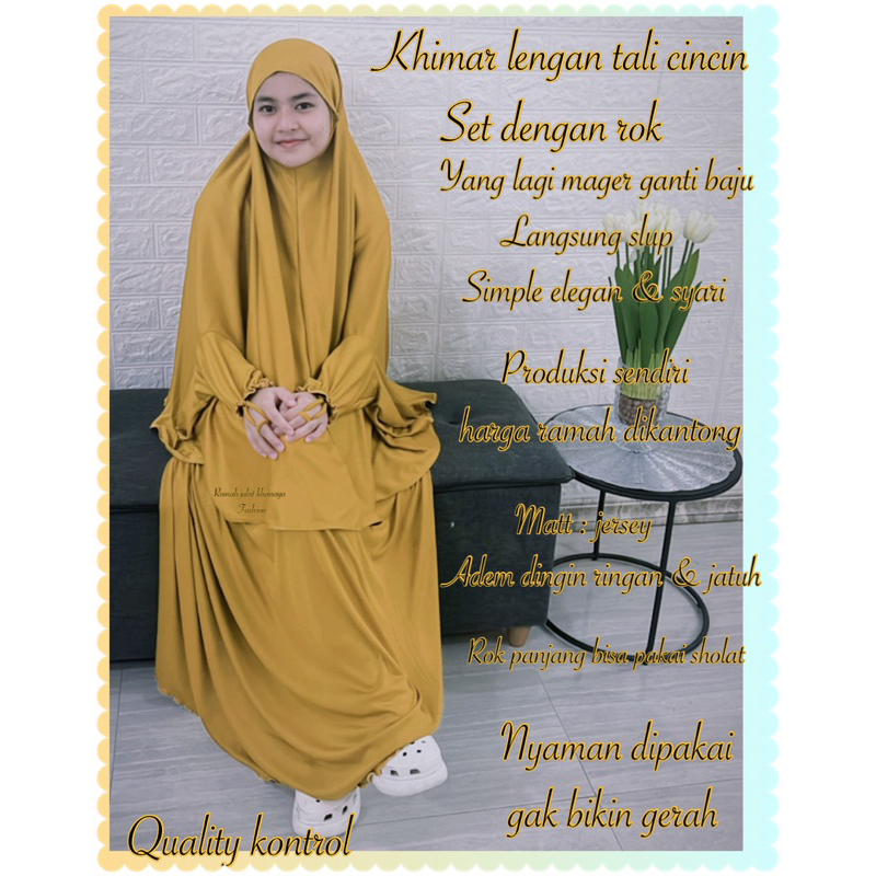 KHIMAR BERGO LENGAN PANJANG TANGAN TALI CINCIN Pet & Non pet SET DENGAN ROK ( jersey )