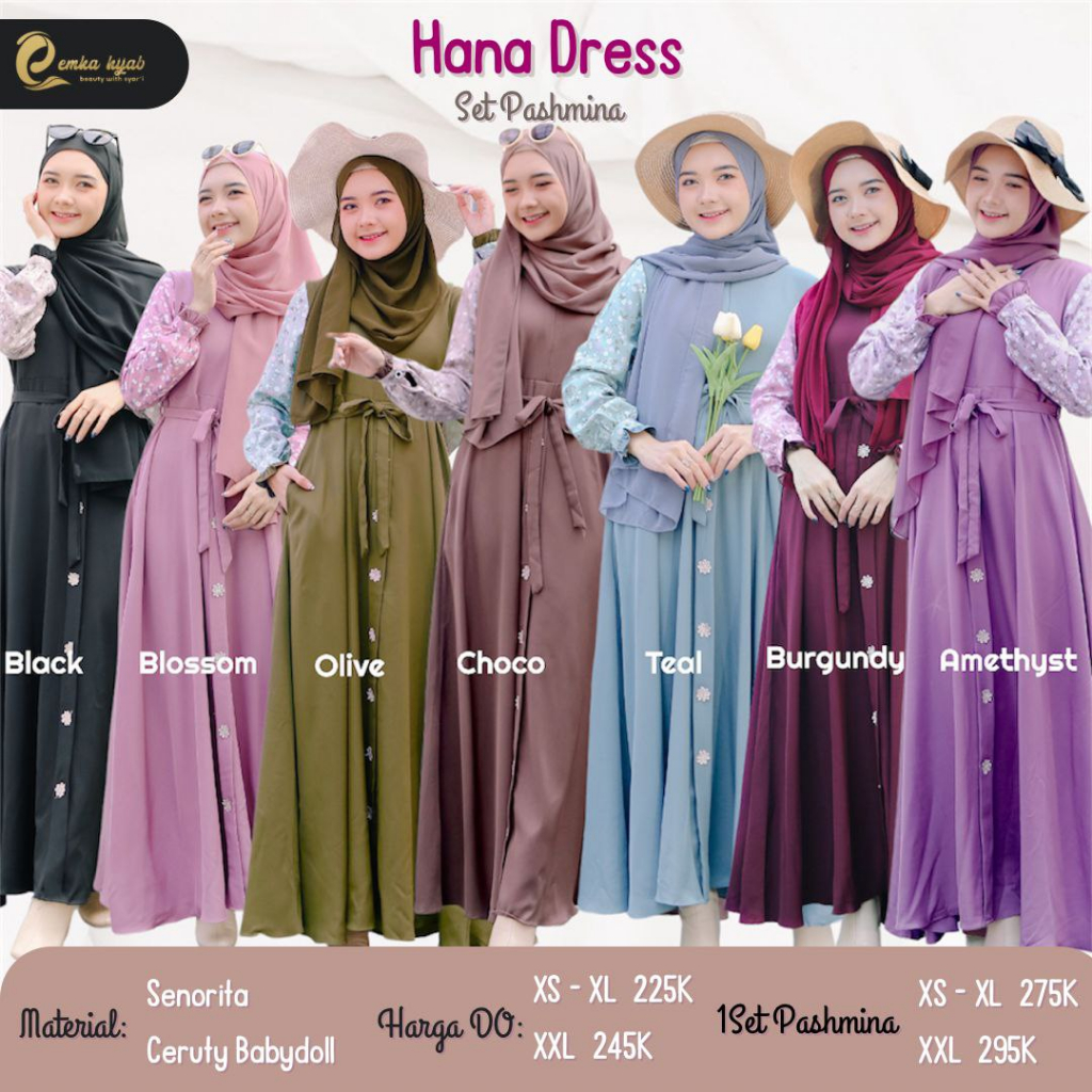 RESTOK PROMO HANA DRESS BY EMKA HIJAB