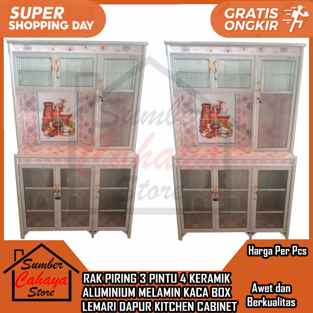 [Instan] RAK PIRING 3 PINTU 4 KERAMIK ALUMINIUM TRIPLEX MELAMIN KACA LEMARI DAPUR KITCHEN CABINET MO
