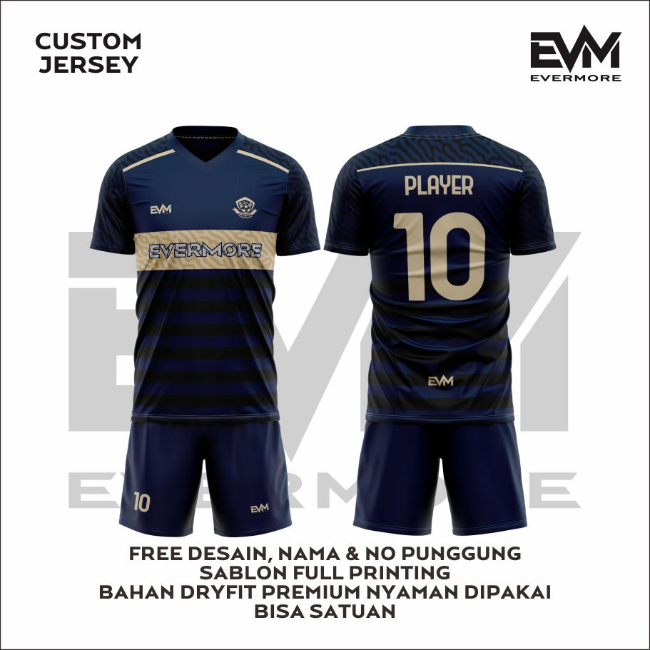 MIDNIGHT BLUE Jersey Futsal / Sepak Bola Printing Premium Dryfit Evermore Sportwear