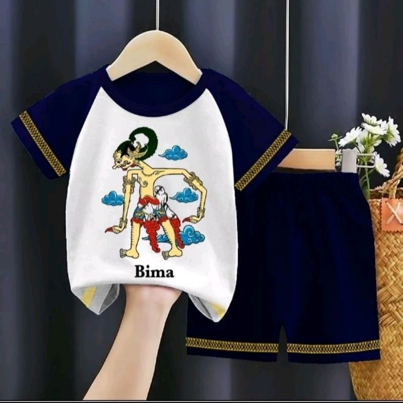 SETELAN KAOS KIMONO ANAK-ANAK MOTIF WAYANG BIMA SUCI  BISA COD SABLON DTF.