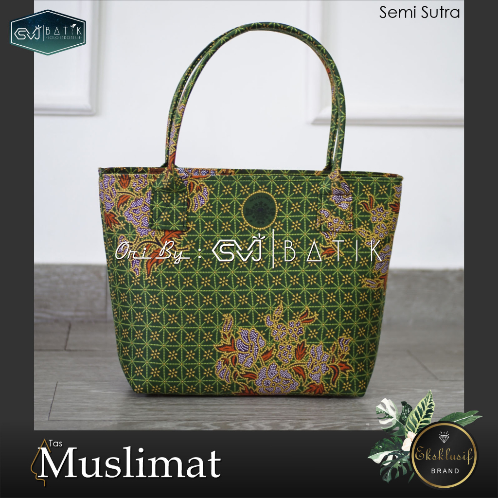 Tas muslimat nu pengajian bahan sanwos semi sutra zipper dalam tote bag terbaru ori svj batik