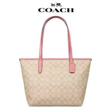 Coach Tote Bag Signature City Zip Tote Cream Pink