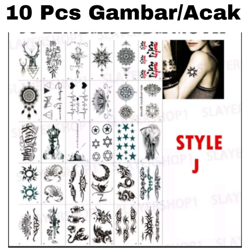 10 Lembar Tato Temporer Tahan air Anti Air Motif Tulisan Bahasa Inggris Bunga Bunga Naga