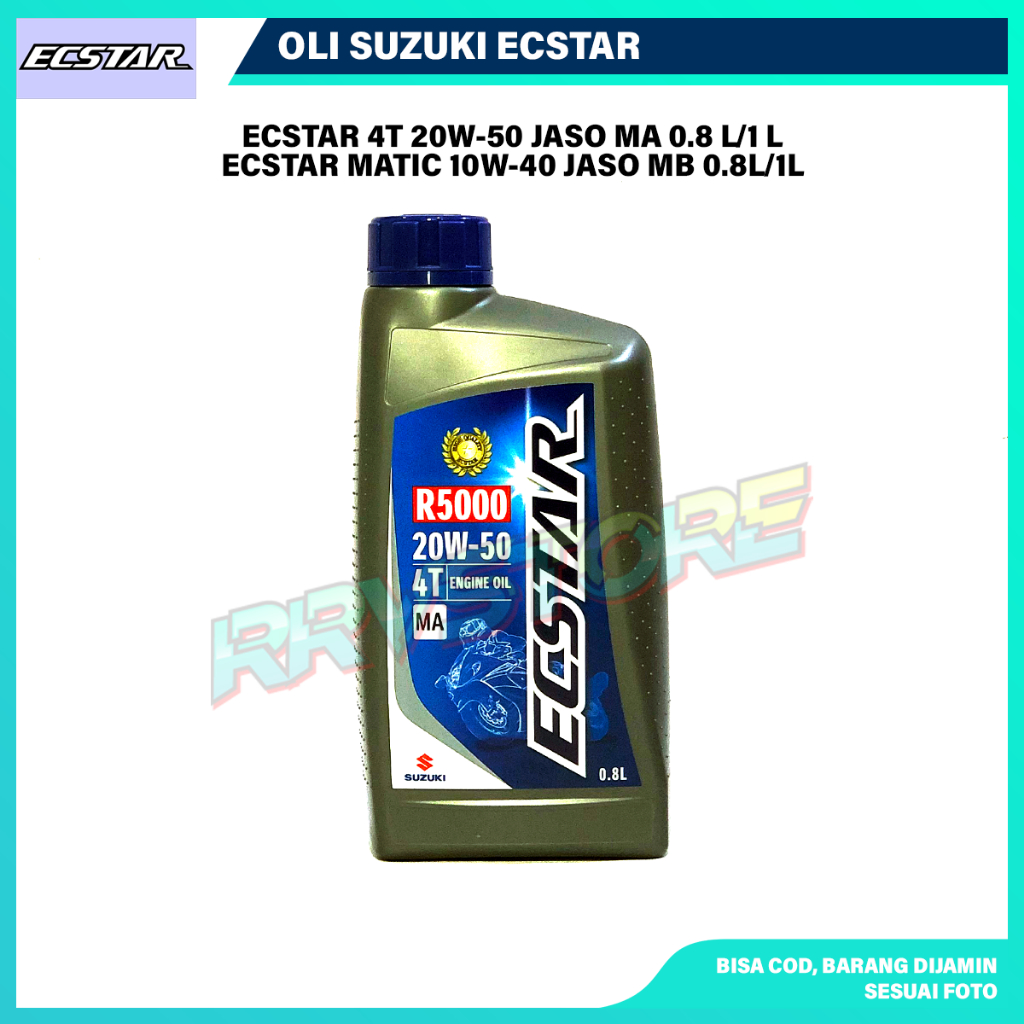Oli Motor Suzuki SGO Ecstar 4T R5000 SAE 20W-50 JASO MA 0.8L/1L dan Matic R7000 10W-40 JASO MB 0.8L/