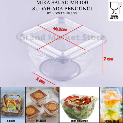 50pcs - Tray Mika Salad Buah Potong MB 100 Kapasitas 500ml Salad Tray Tempat Salad Kotak Salad Plast