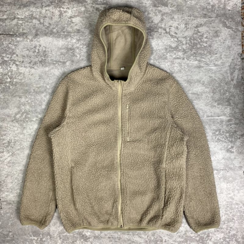 Hoodie Zipper Uniqlo Sherpa Brown Outdoor