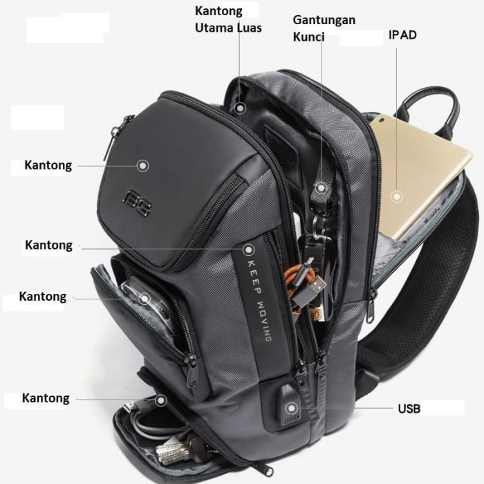 KINDSTORE -  Tas Selempang Pria Tas Pria Sling Bag Pria Charger USB Tas Keren Import Ori Premium