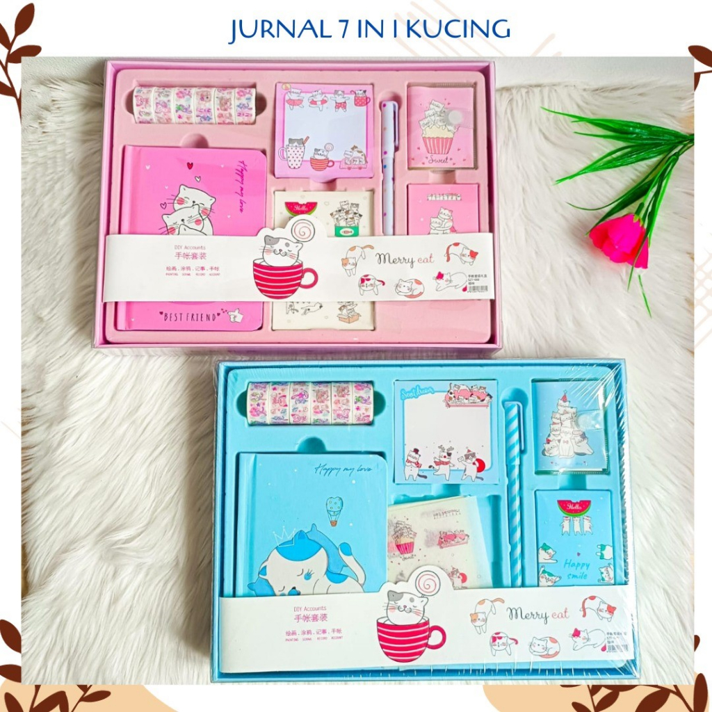 

Paket jurnal 7 in 1 kucing Free Box (solatip, buku mini, kertas bintang, sticky notes, sticker sheet, pulpen)