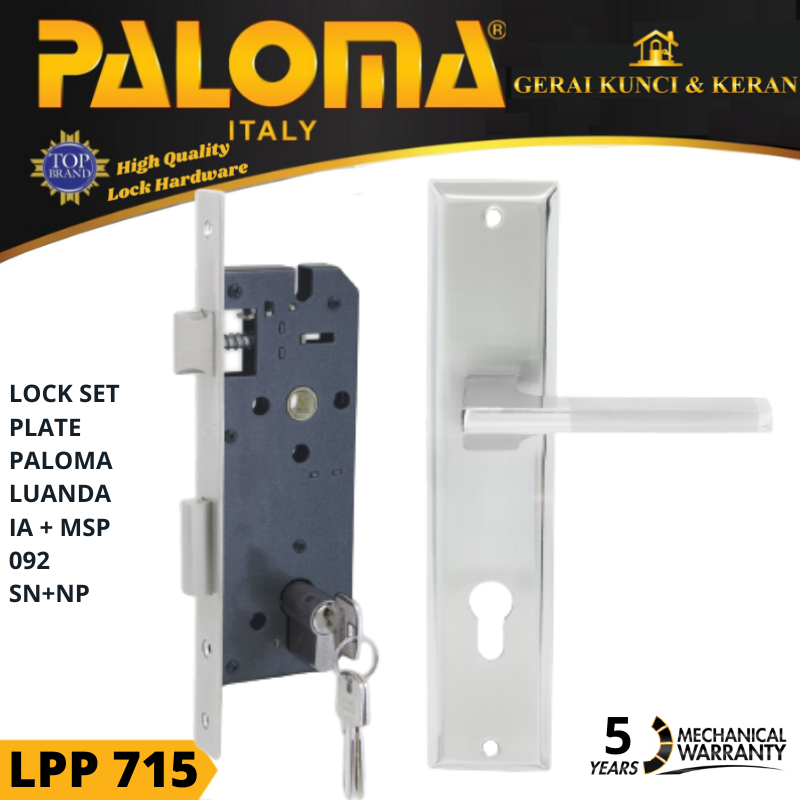Kunci Set PALOMA LPP 715 Handle Mortise Cylinder Lock Gagang Pintu
