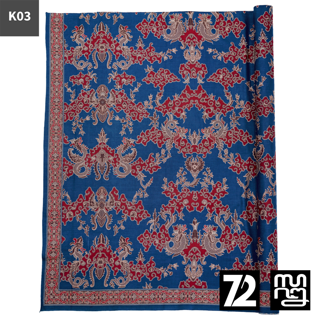 KAIN BATIK PREMIUM Bahan Katun Motif Naga Kembar Warna Biru Tua Dark Blue 724072 Cap 72 Jarik Jarit 