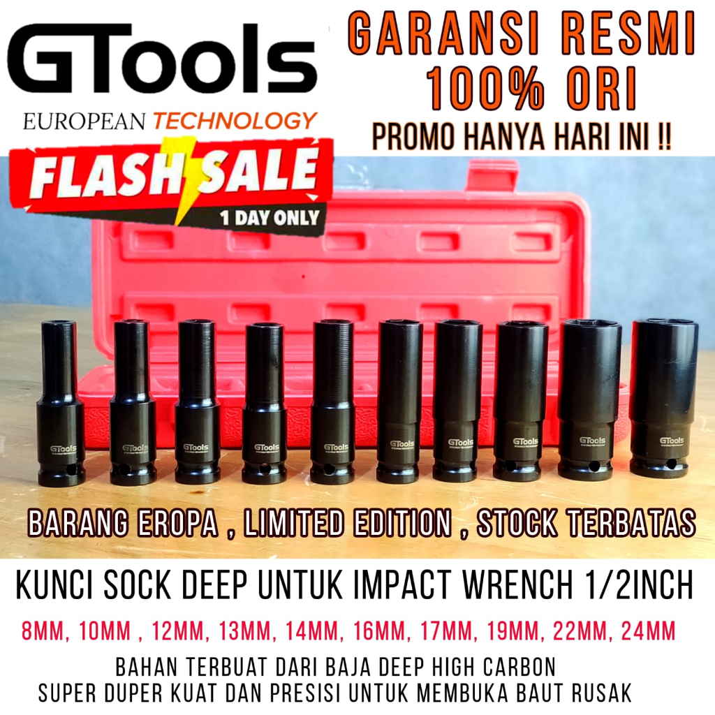 GTOOLS EROPA KUNCI SHOCK SOCK SOK IMPACT WRENCH 1/2 INCH 10PCS 8-24MM GT100 BEST SELLER