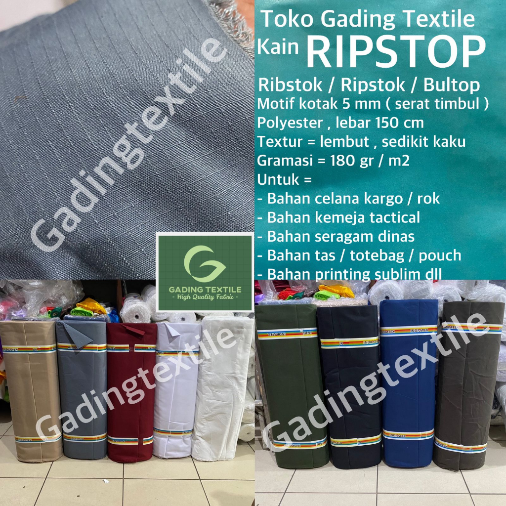 ( per 1 roll ) kain ripstop ribstok ripstok bultop polyester lebar 150 cm isi 36 meter bahan celana 