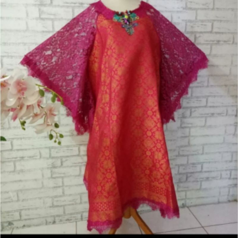 dress songket big size/dress pesta big size/songket dress pink big size