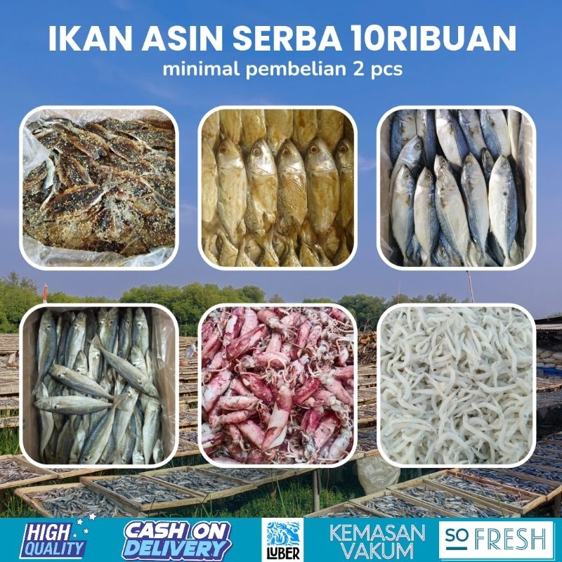 

ikan asin serba 10 ribuan cumi asin peda jambal roti teri layang dengdeng manis bulu ayam ikan asin tipis