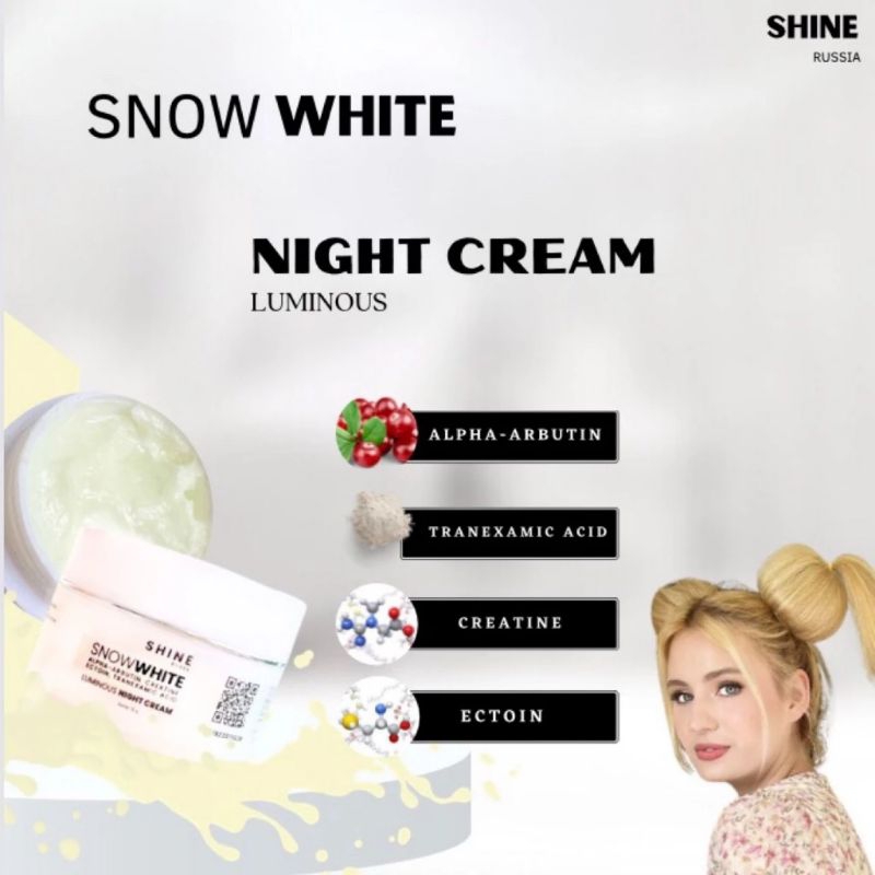 Snow White Night Cream Luminous By Shine Rusia Skincare