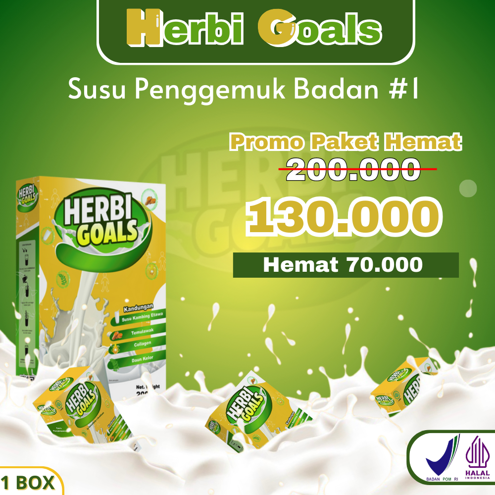 

Susu Penggemuk Badan Herbi Goals Halal BPOM Isi 200 Gram