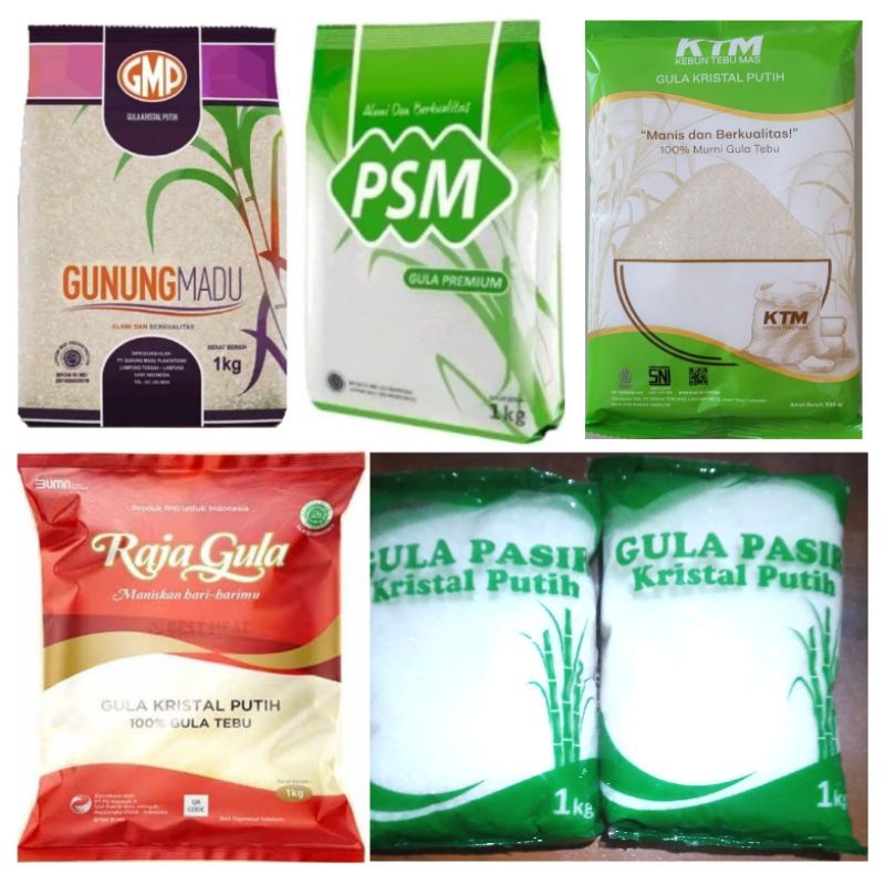 Gula 1 kg Kemasan premium Random PSM, KTM, Gunung Madu, Raja Gula, Crystal Putih