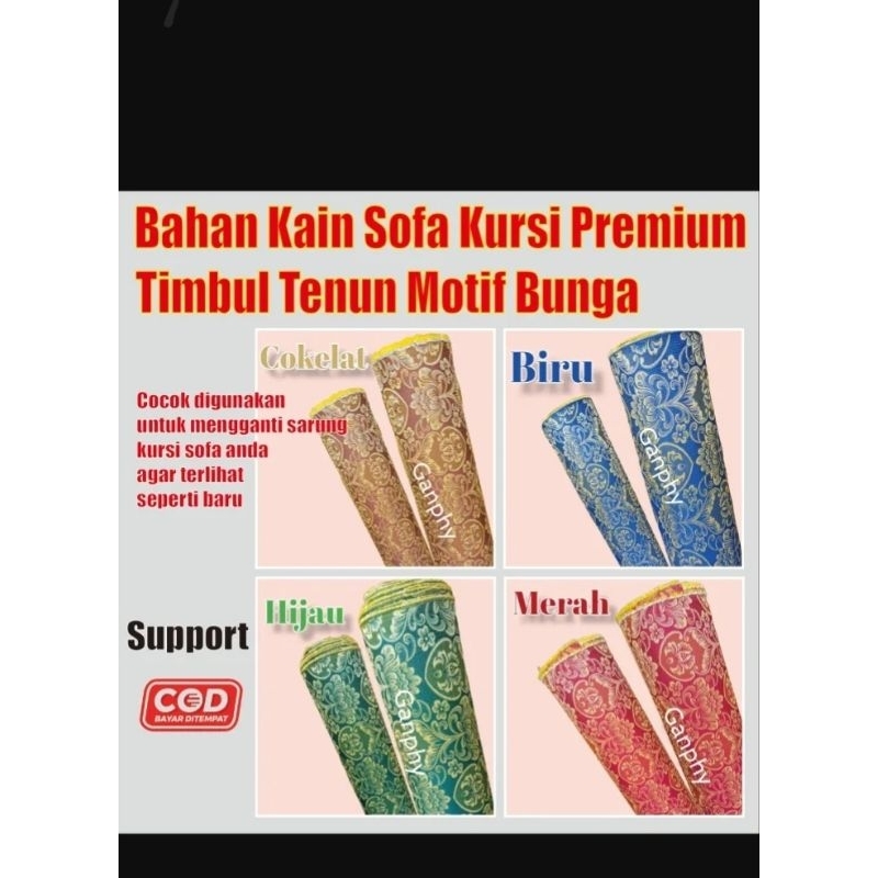 Bahan Kain Kursi Sofa Jok motif Timbul Bunga Rantai Warna Merah Murah Meteran