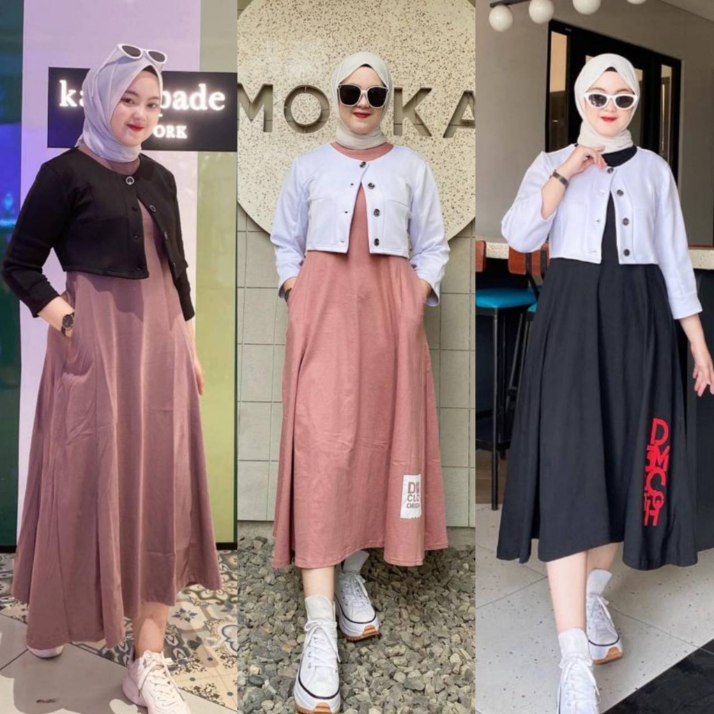 MIDI SULTAN One Set Blazer Scuba Mix Kaos Combed 20s Premium By DM3 CLOTH Lengan Panjang Sablon Plat