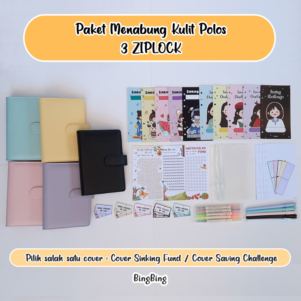 

[3 ZIPLOCK] Paket Binder Menabung KULIT POLOS A6 6 Ring (6 Lubang) PU LEATHER