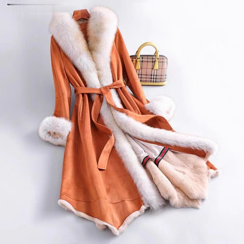 Mantel Bulu Asli Wanita Baru Mantel Bulu Rubah Panjang Sedang Mantel Bulu Wanita Berlapis Bulu Kelin