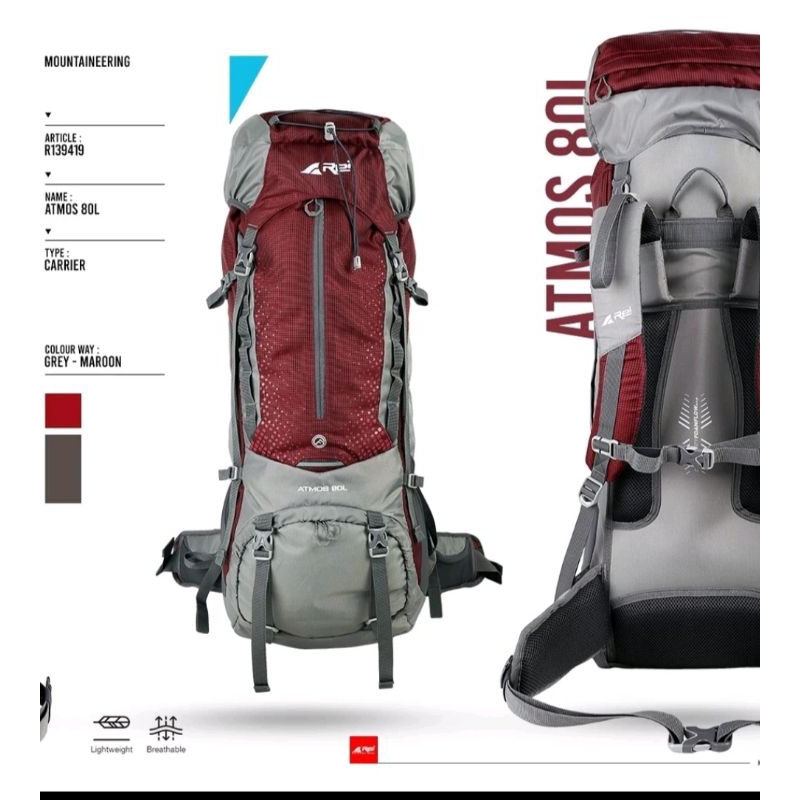 tas gunung original carrier arei Atmos 80L dapat raincover arei outdoorgear