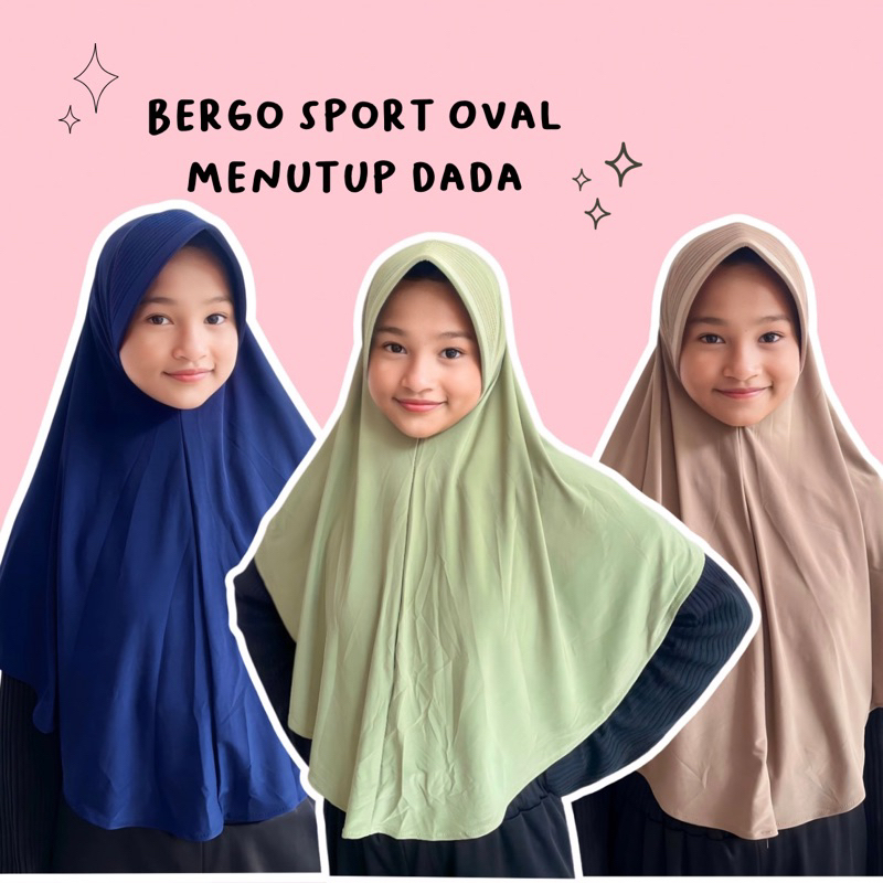 HIJAB BERGO SPORT OVAL MENUTUP DADA PANJANG / KERUDUNG OLAHRAGA